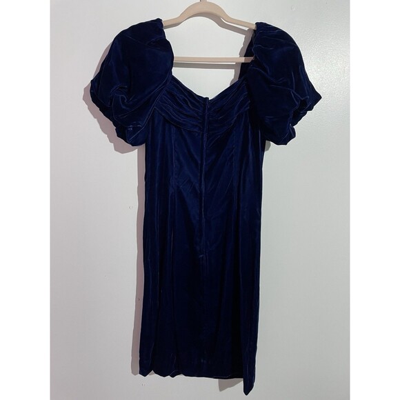Vtg Y2K Velvet Dress 7/8 Blue Puff Sleeves Whimsigoth Holidays Prom Party USA - Picture 2 of 14